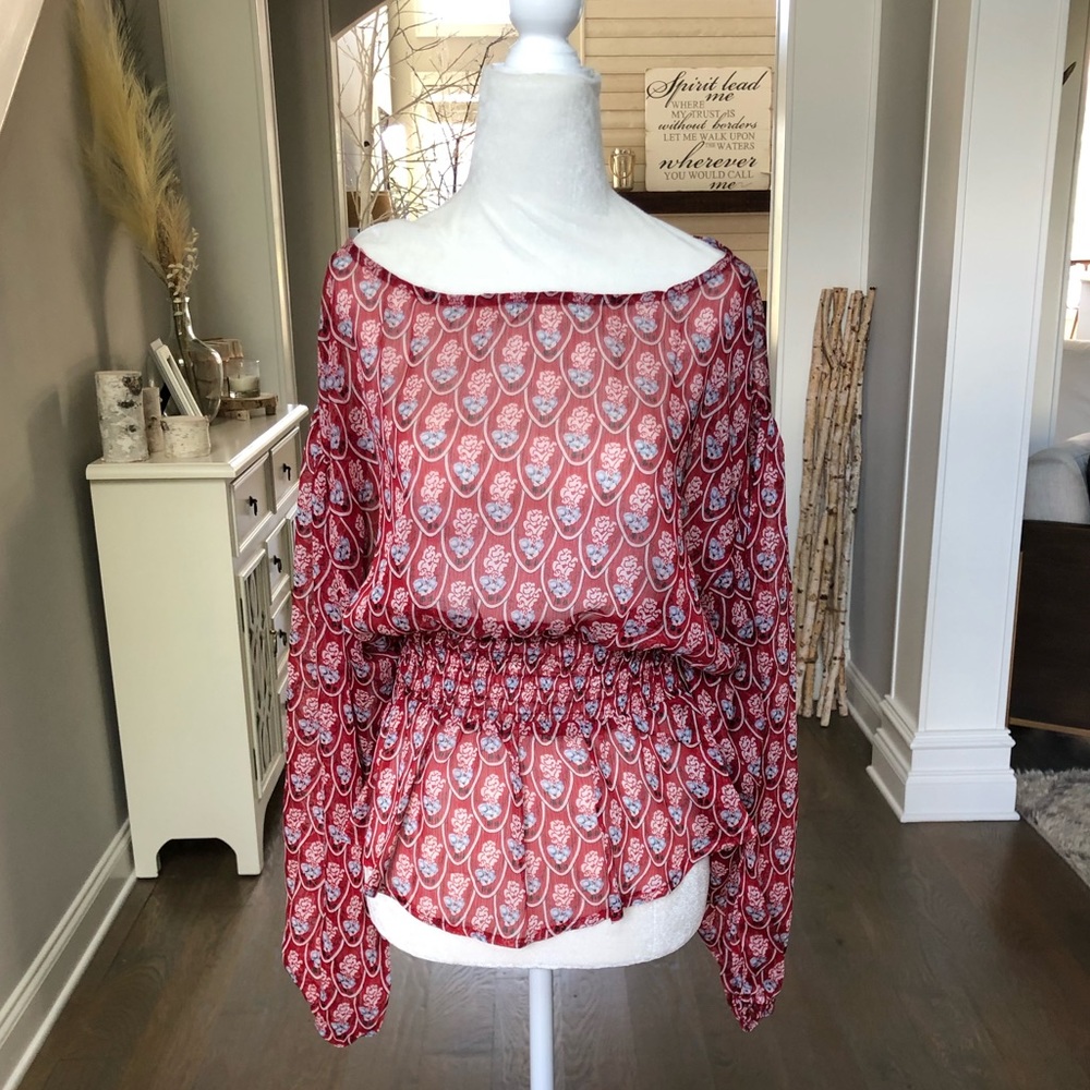 Gorgeous Red Peplum, Smocked Waist Top- Small